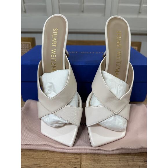 Stuart Weitzman Carmen 75 Slide Sandal Lacquered Nappa Seashell Size 7 NIB - Picture 7 of 14